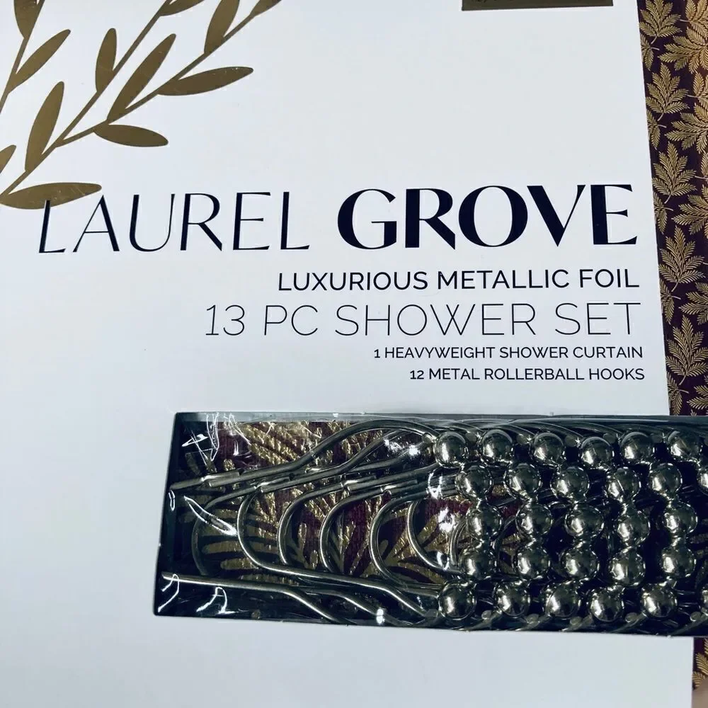 Metallic Gold Burgundy Red Holiday Shower Curtain Set